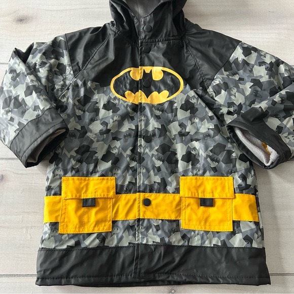 Western Chief Black Gray Yellow Kids Batman Waterproof Snap Raincoat - Picture 2 of 6